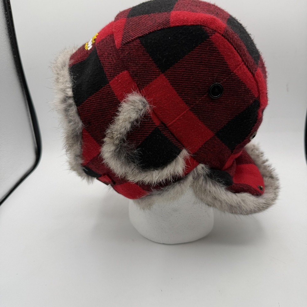 Yukon Tracks Trapper Hat Mens Large Red Black Plaid Rabbit Fur Winter Outdoor - Picture 3 of 14
